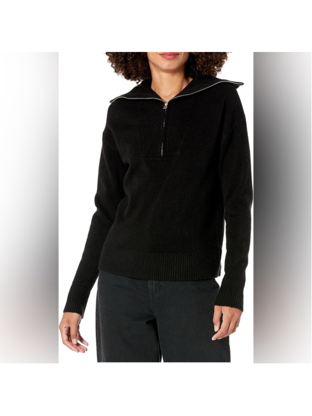 The Drop Black 1/4 Zip Cowl Neck Classic Knit Sweater Size Small